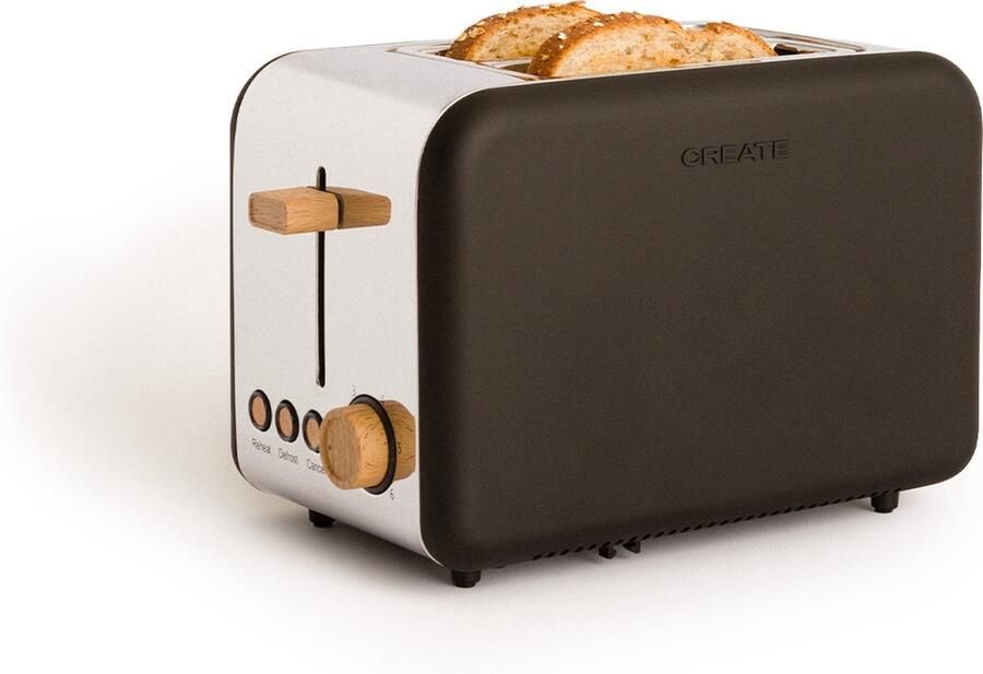 Create Broodrooster Mat Zwart Voor Brede Plakken XL sleuven 6 niveaus Functies 850W -TOAST RETRO