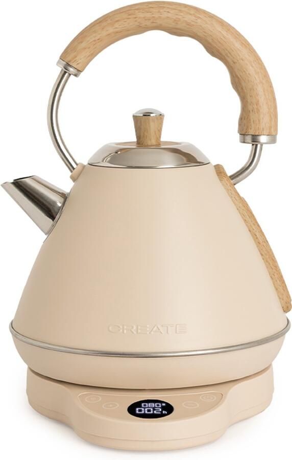‎CREATE Elektrische waterkoker 1 L met temperatuurregeling Zand KETTLE RETRO PRO