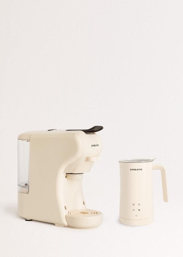 Create Pack POTTS Espressomachine met meerdere capsules + MILK FROTHER STUDIO Verwarmingsopschuimer voor melk en chocolade Gebroken wit