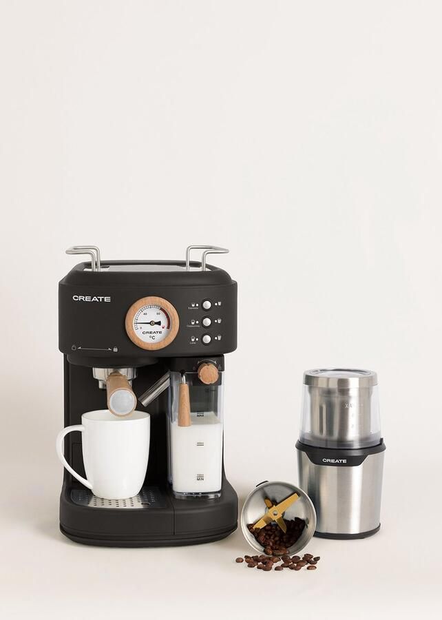 ‎CREATE Pack THERA RETRO PRO Halfautomatische espressomachine + MILL PRO Koffie- en kruidenmolen Zwart