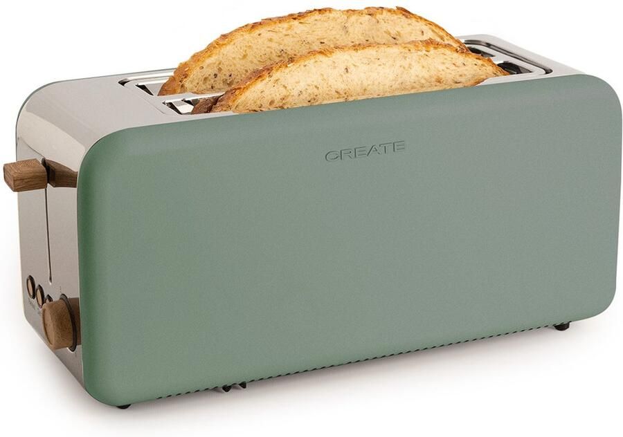 ‎CREATE Sleuven Broodrooster Voor Brede Plakken 6 Roosterniveaus 1500W Sage TOAST RETRO XL