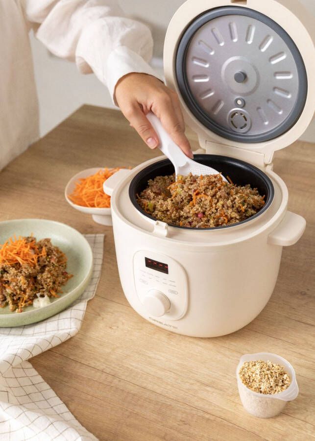 Create Elektrische rijstkoker 2 L met stoommandje uitneembare binnenkant houdt warm Getbroken wit 400W RICE COOKER STUDIO