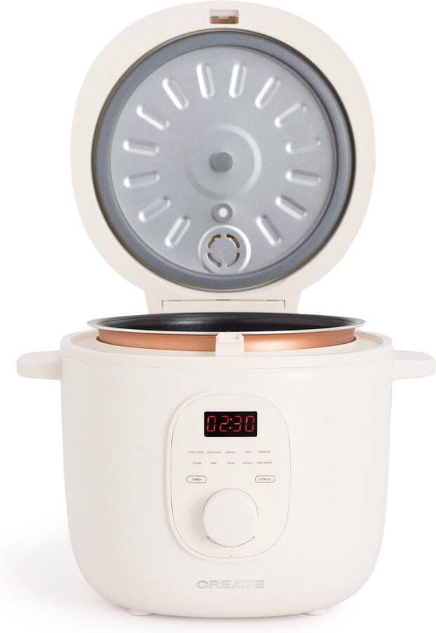 Create Elektrische rijstkoker 2 L met stoommandje uitneembare binnenkant houdt warm Getbroken wit 400W RICE COOKER STUDIO