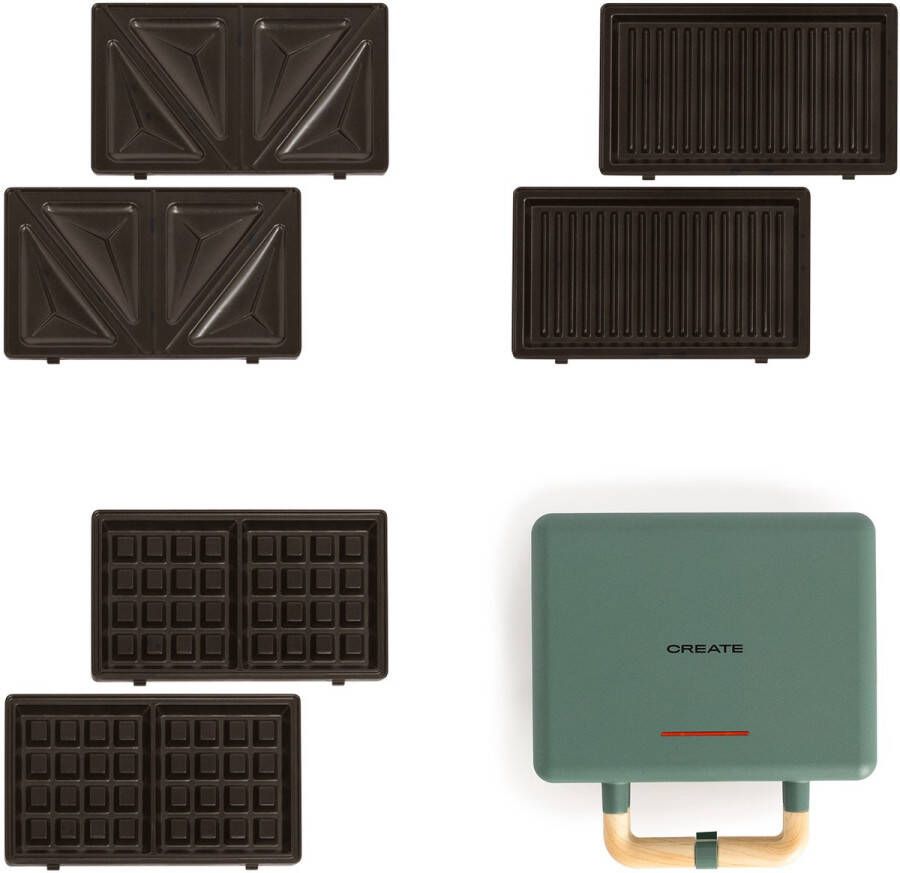 Create-It CREATE STONE 3 IN 1 STUDIO Sandwich wafel grill Verwisselbare grillplaten Verticale opslag Sage