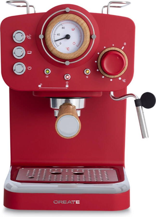 Create Thera Matt Retro Express Koffiemachine Rood Gemalen koffie Espresso Cappuchino Machiato Americano - Foto 2
