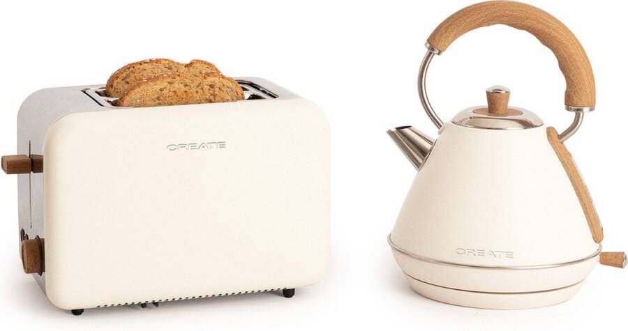 Create PACK TOAST RETRO Broodrooster + KETEL RETRO M Waterkoker 1L Gerbroken wit
