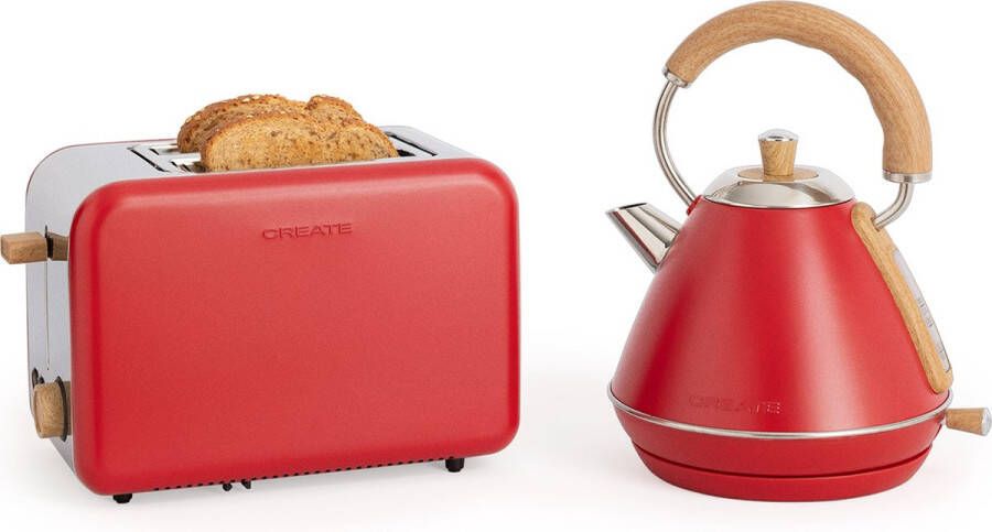 Create PACK TOAST RETRO Broodrooster + KETEL RETRO M Waterkoker 1L Rood