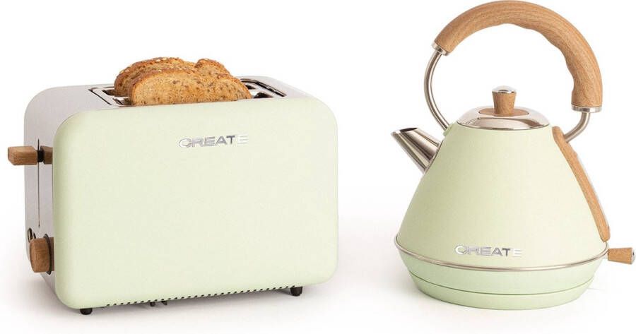 Create PACK TOAST RETRO Broodrooster + KETTLE RETRO dikke sneetjes- 1 7 liter- 6 vermogensniveaus Pastel Groen