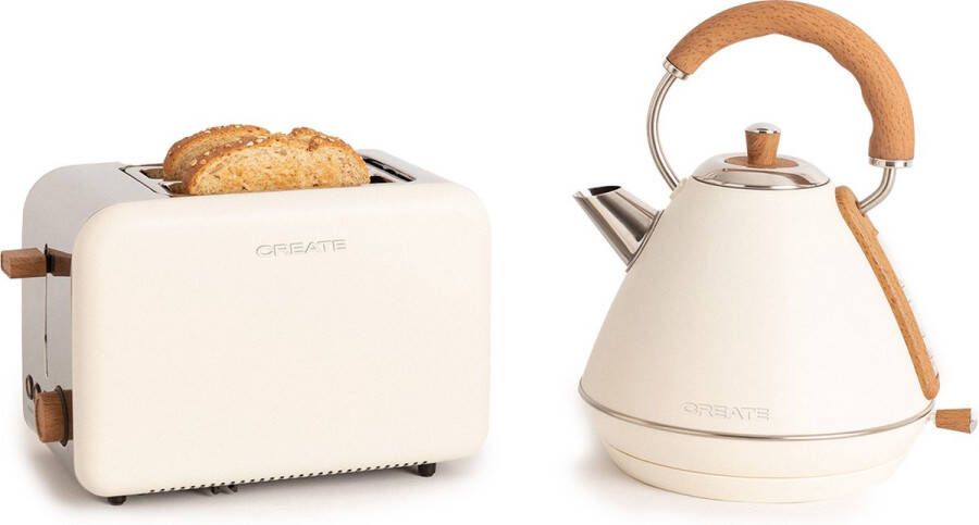 Create PACK TOAST RETRO Broodrooster + KETTLE RETRO dikke sneetjes- 1 7 liter- 6 vermogensniveaus Wit
