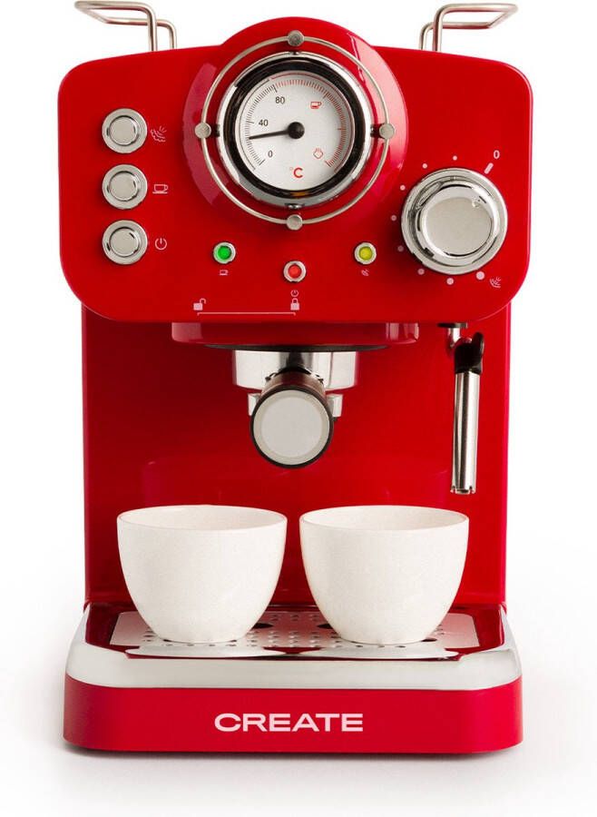 Create Thera Retro Gloss Express Koffiemachine Rood Gemalen koffie Espresso Cappuchino Machiato Americano - Foto 1