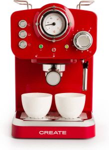Create Thera Retro Express Koffiemachine Rood Gemalen koffie Espresso Cappuchino Machiato Americano