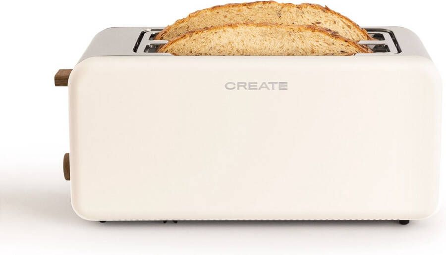Create TOAST RETRO XL sleuven Broodrooster Gebroken wit Voor Brede Plakken 6 niveaus Functies 1500W