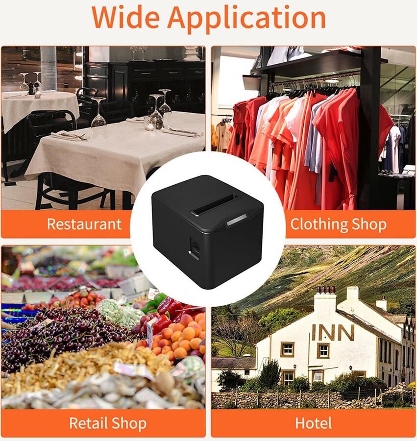 Creatorally Bisofice Thermische Bonprinter 80mm Desktop Direct Thermisch Afdrukken USB+LAN Verbinding Hoge Snelheid met Automatische Snijmachine Grote Papierbak Ondersteuning ESC POS voor Verzendbedrijf Restaurant Keuken Supermarkt