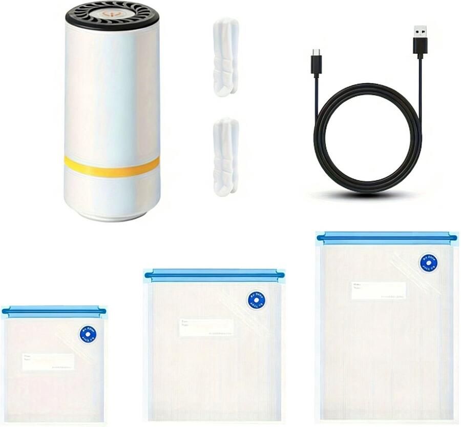 Creatorally Handzame vacuümverpakker voor voedsel draagbare mini-elektrische vacuümverpakker met 15 vacuümzakken en 1 filter voor het bewaren van voedsel