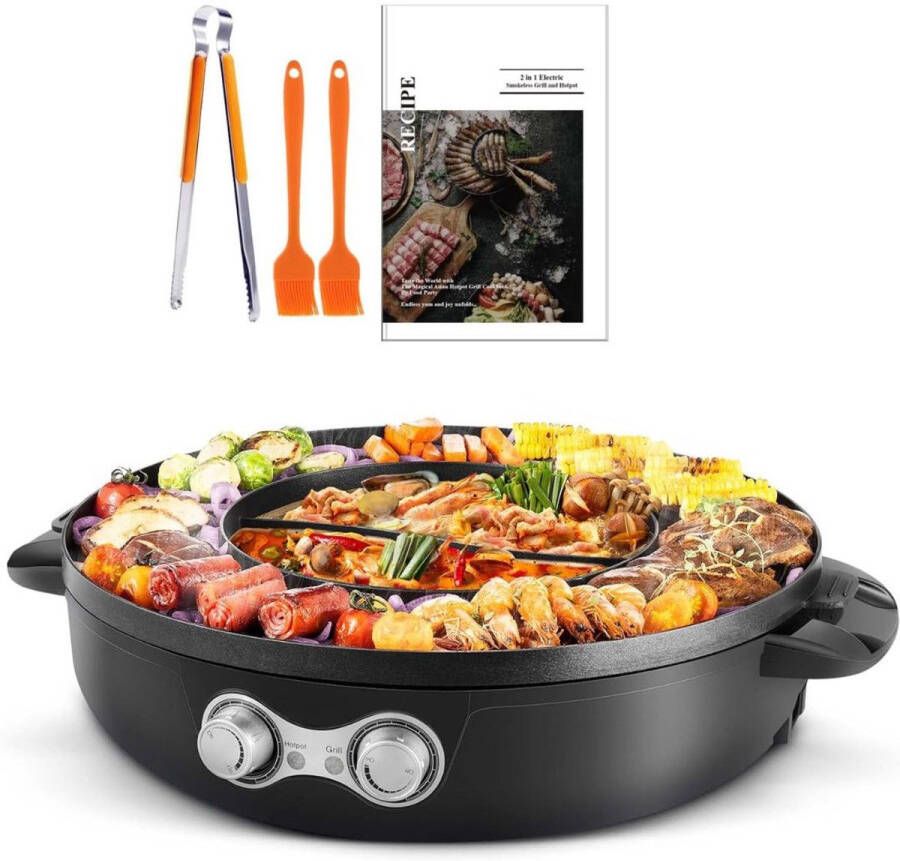 CRLYN Koreaanse BBQ Hotpot Elektrisch Grill Gourmetstel Zwart