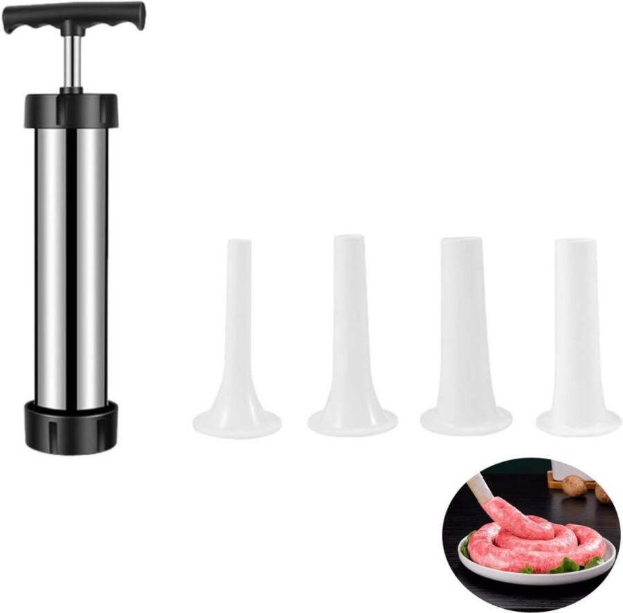 CRLYN Worstenvuller Worstenmaker Machine Handmatig RVS Zilver en Zwart