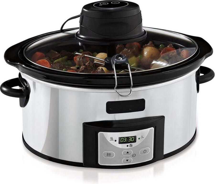 Crock-Pot Crockpot Slowcooker met Timer Slowcooker met 3 Warmtestanden Elektrische Slowcooker Vaatwasserbestendig 5 7 L Zilver