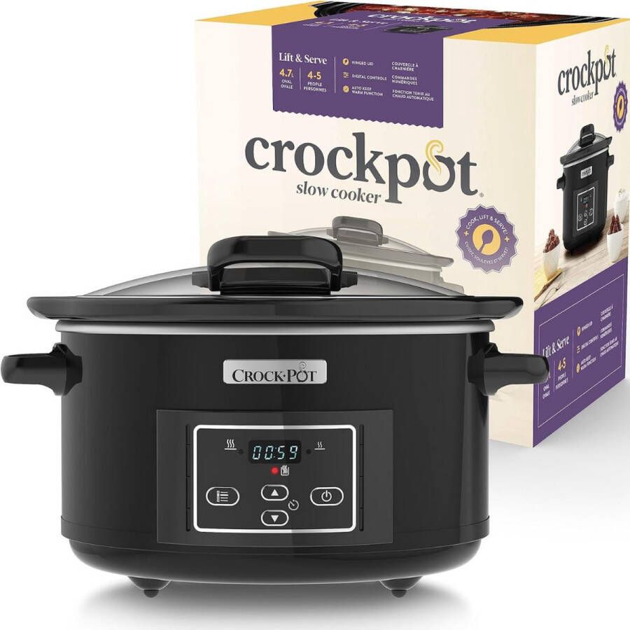 'merkloos'' Slowcooker met Timer Slowcooker met 3 Warmtestanden Elektrische Slowcooker met Uitneembare Keramische Binnenpan Vaatwasmachinebestendig 4.7 L Zwart