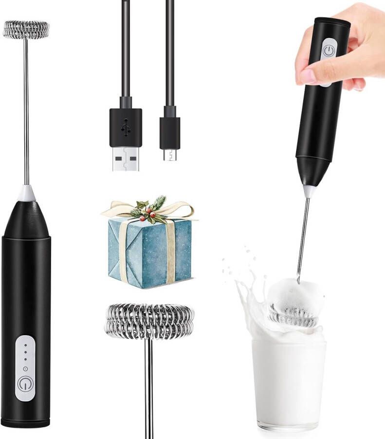 Crrynuo 1 Stuks Oplaadbare Melkopschuimer Elektrische Garde Mixer Zwart KD306 3 Snelheden USB-C Opladen