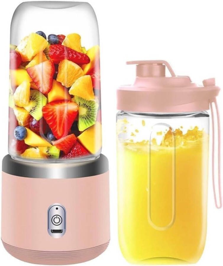 Cuhostki 1 Stuk Blender Smoothie Maker Roze Draagbare Elektrische Juicer Met 2 Bekers 400ml Mini Blender Voor Smoothies En Shakes Krachtige Motor En 4 RVS Messen