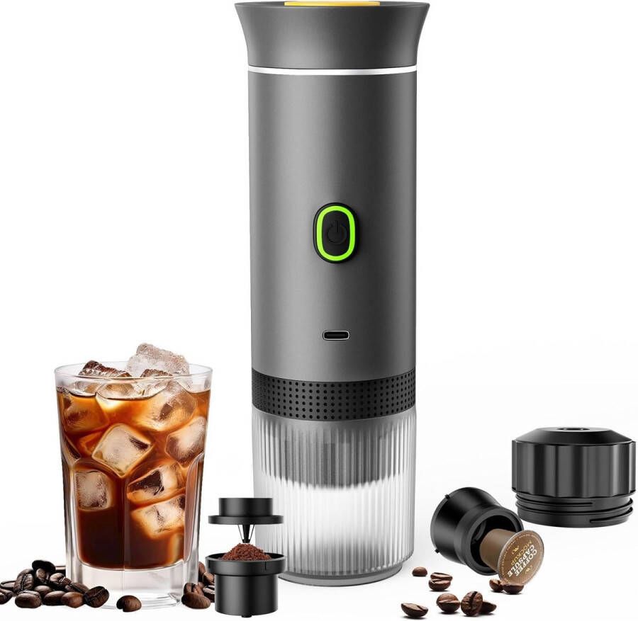 Cuhostki 1 Stuk Draagbaar Koffiezetapparaat Grijze 3-in-1 Draagbare Koffiemachine Met Capsule Compatibiliteit 7500mAh Batterij En 20Bar Druk Type-C Oplaadbaar Reis Espresso Apparaat
