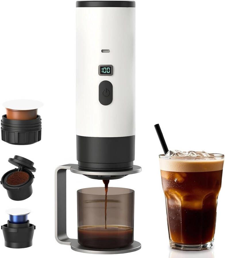 Cuhostki 1 Stuk Draagbaar Koffiezetapparaat Witte Draagbare Espresso Apparaat 3-in-1 Capsule Koffiemachine Met Statief En Fluweelenzak