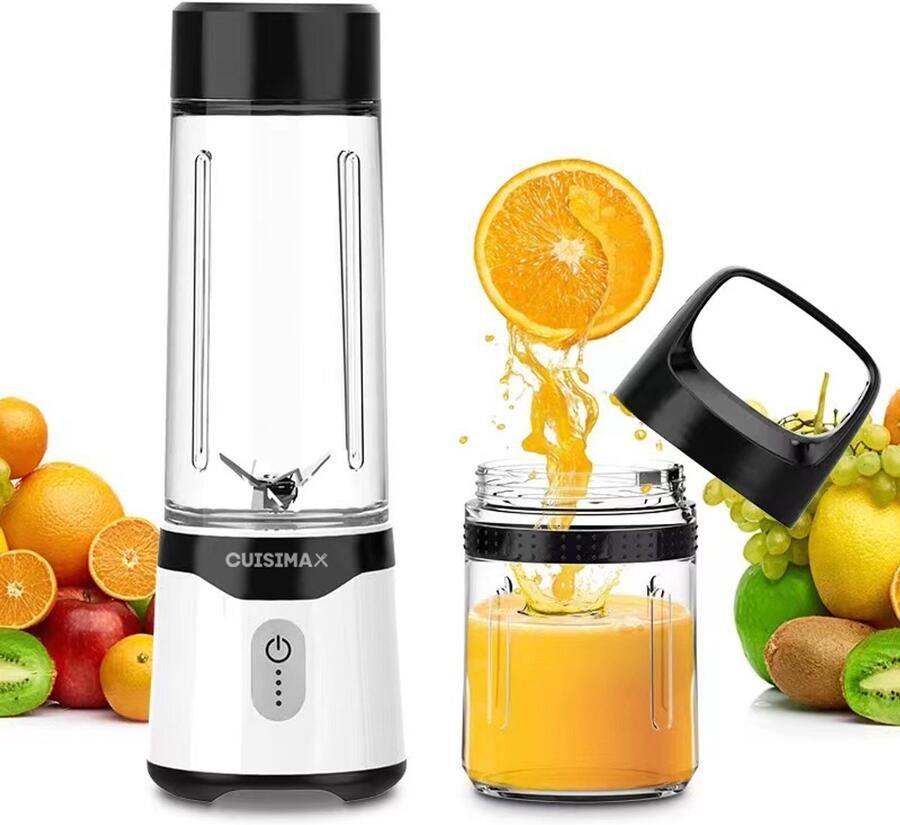 Cuisimax Blender To Go Met 2 Drinkflessen Draadloos 550ML Smoothie maker Draagbare blender Oplaadbare mini blender