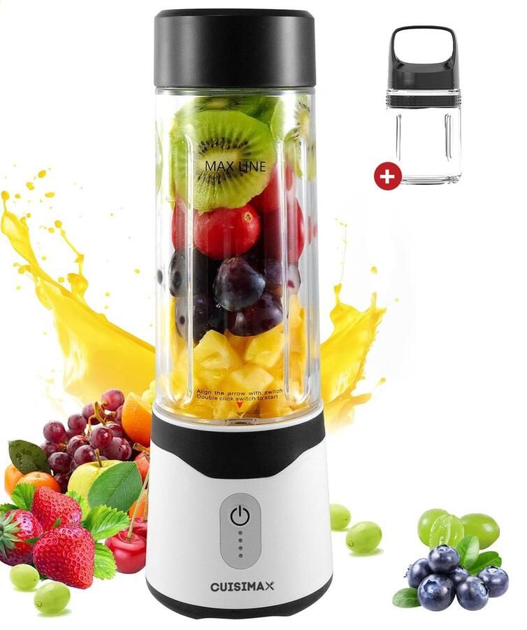 Cuisimax Krachtige Blender To Go Met 2 Drinkflessen Draadloos 550ML Smoothie maker Draagbare blender Oplaadbare mini blender - Foto 3