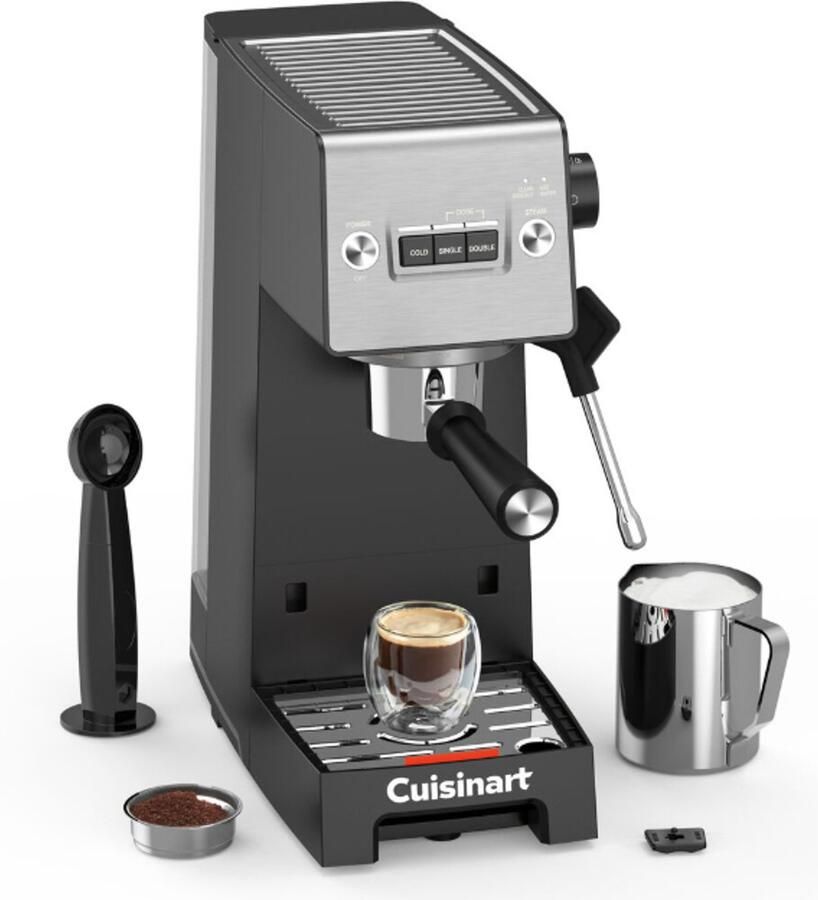 Cuisinart Espresso Bar Slim EM160E – Espressomachine – 15 bar – Stoompijp – Cold Brew – Zilver