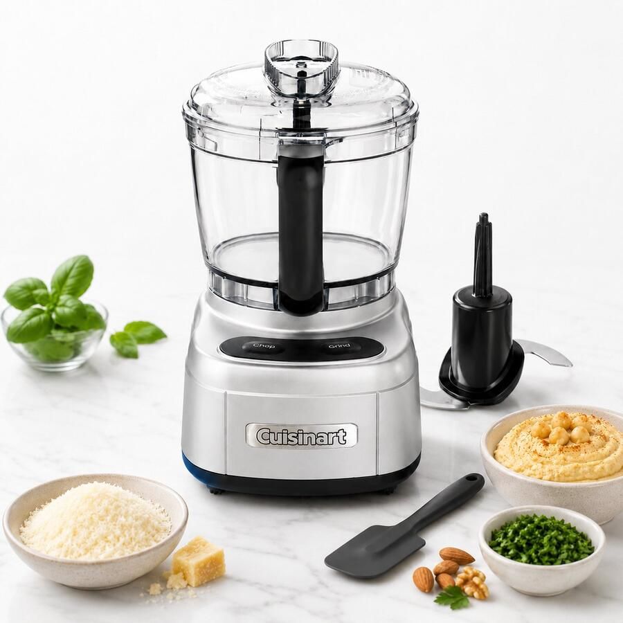 Cuisinart Keukenmachine Compacte mini Mixer Kakmolen met Pulsefunctie Deksel met gaten voor toevoegingen Zilver 900ml