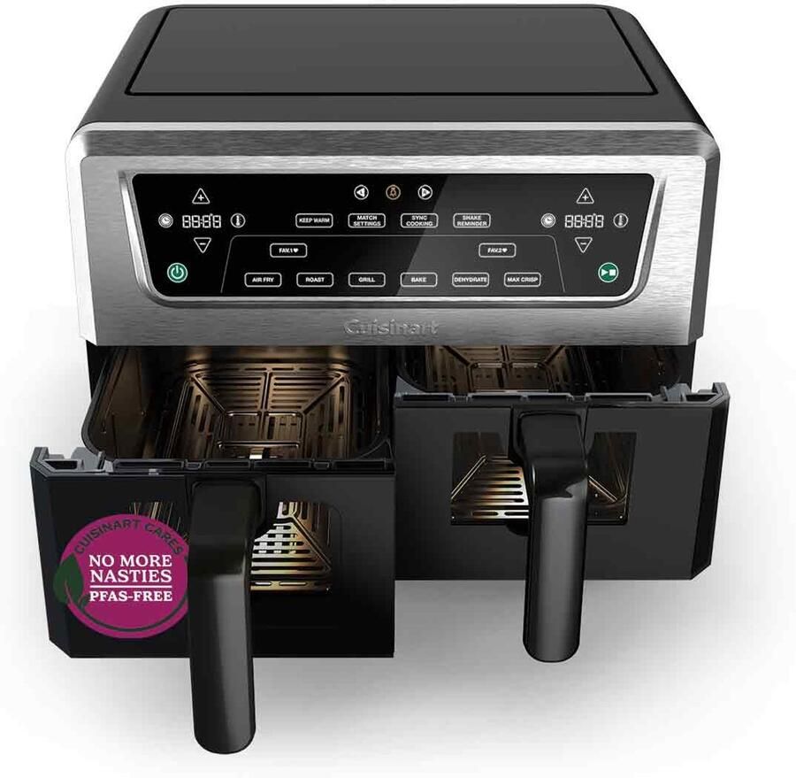 Cuisinart XXL Dual-Zone Airfryer Heteluchtfriteuse 2x5 2 2400W 7 programma's PFAS-vrije keramische coating 2 manden voor tot 12 porties Zwart