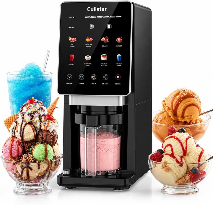 Culistar Official 10-in-1 IJsmachine IJsmaker Voor Roomijs Sorbet Gelato en Slushie Frozen Cocktails & Smoothies Automatische Clean Functie Kleurendisplay Vaatwasserbestendige Bekers