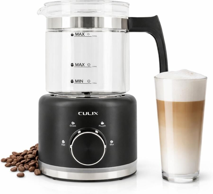 Culix Glazen Melkopschuimer – PFAS-vrij – Borosilicaat Glas – Elektrische Melkopschuimer – Vaatwasserbestendig – 4 Programma s – Koud & Warm Schuimen – 500 ML – Zwart - Foto 2