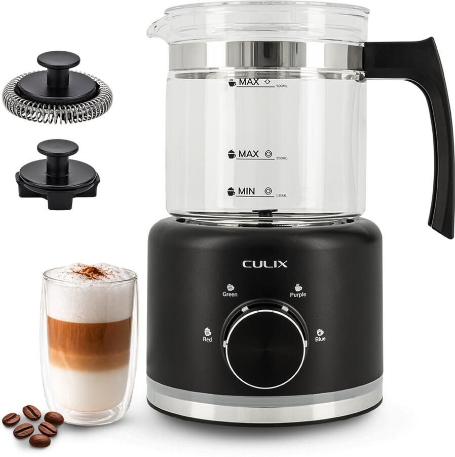 Culix Glazen Melkopschuimer – PFAS-vrij – Borosilicaat Glas – Elektrische Melkopschuimer – Vaatwasserbestendig – 4 Programma s – Koud & Warm Schuimen – 500 ML – Zwart - Foto 2