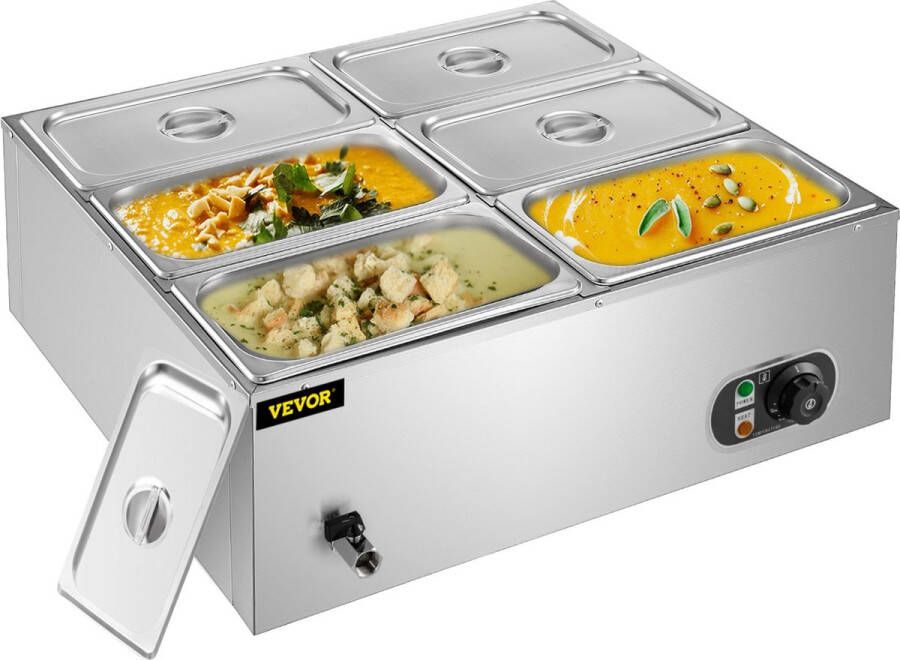 Currero Elektrische Buffetwarmer Warmhoudplaat Buffetserveerder 6 Buffet Reservoirs Inclusief Temperatuur Regelaar 48 Liter