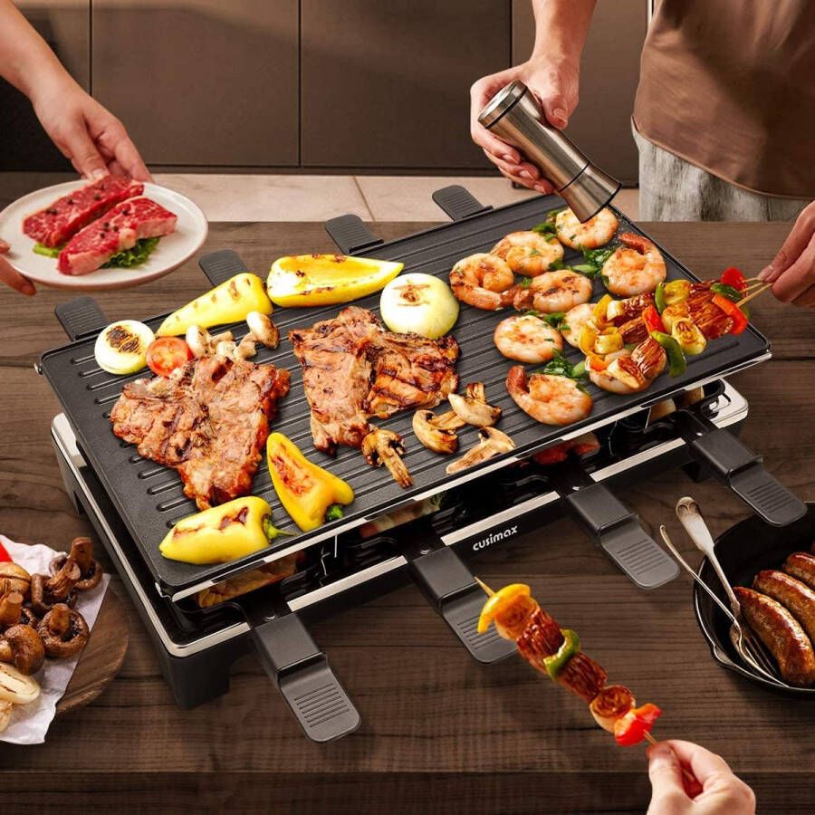 CUSIMAX Raclette grill met omkeerbare grillpan Control Party Grill voor 8 personen 1500W Zwart