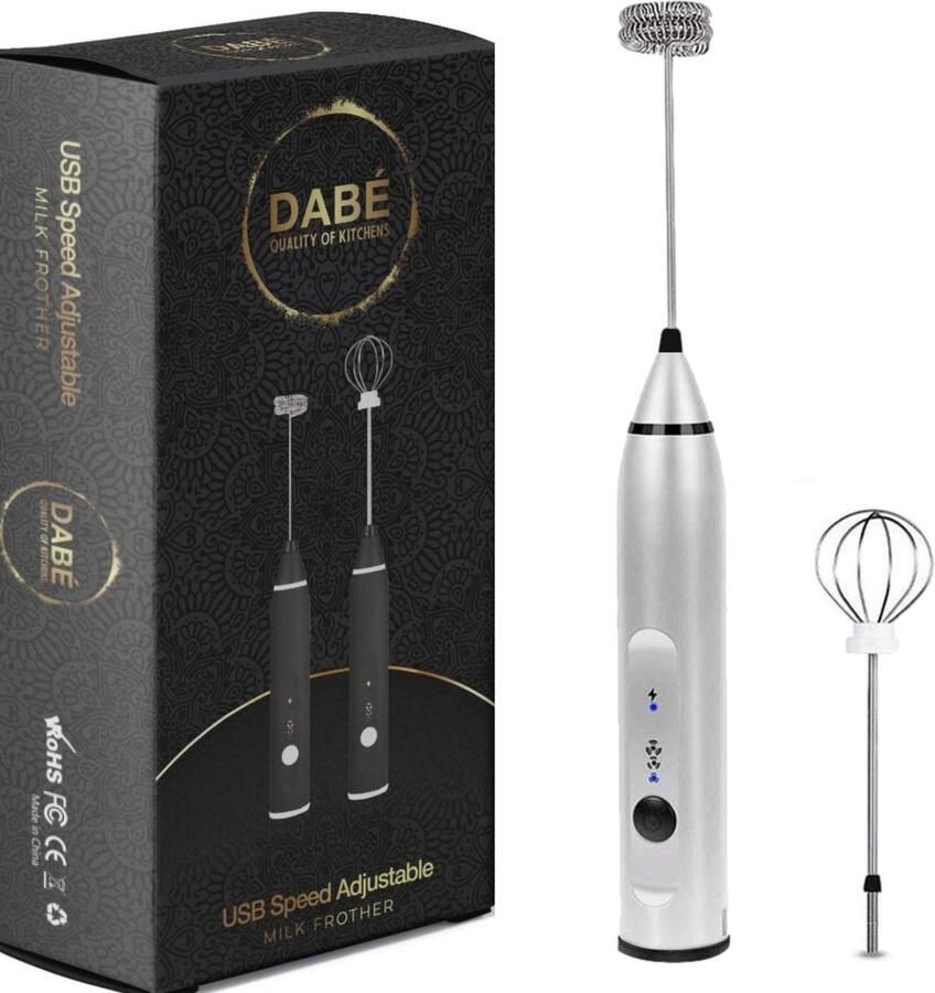 Dabé melkopschuimer Zilver Melkopschuimer handmatig – Melkopklopper Handmixer – Melkschuimer- Melkklopper – Melkklopper handmatig – zilver – Melkopschuimer USB Oplaadbaar Mixer keukenmachine Handmatige melkopschuimers Milkshake maker
