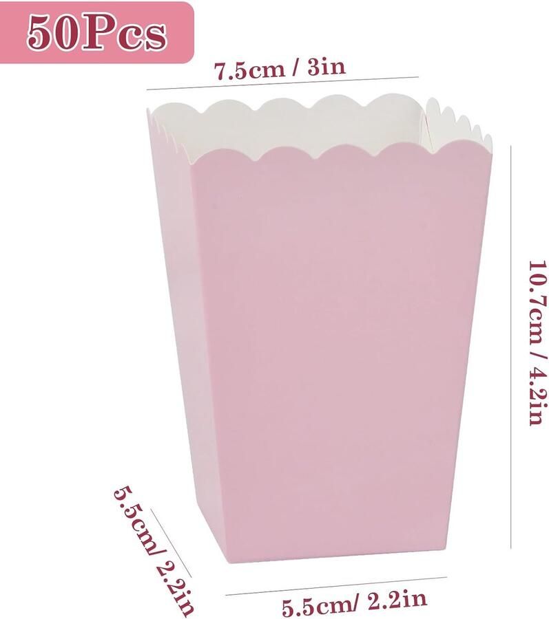 DAELESR 50 stuks mini popcorn dozen 4 kleuren popcorn kartonnen traktatiedoos popcorn zakken popcorn gunst dozen papieren popcorn containers voor bruiloft theater carnaval verjaardag film nacht