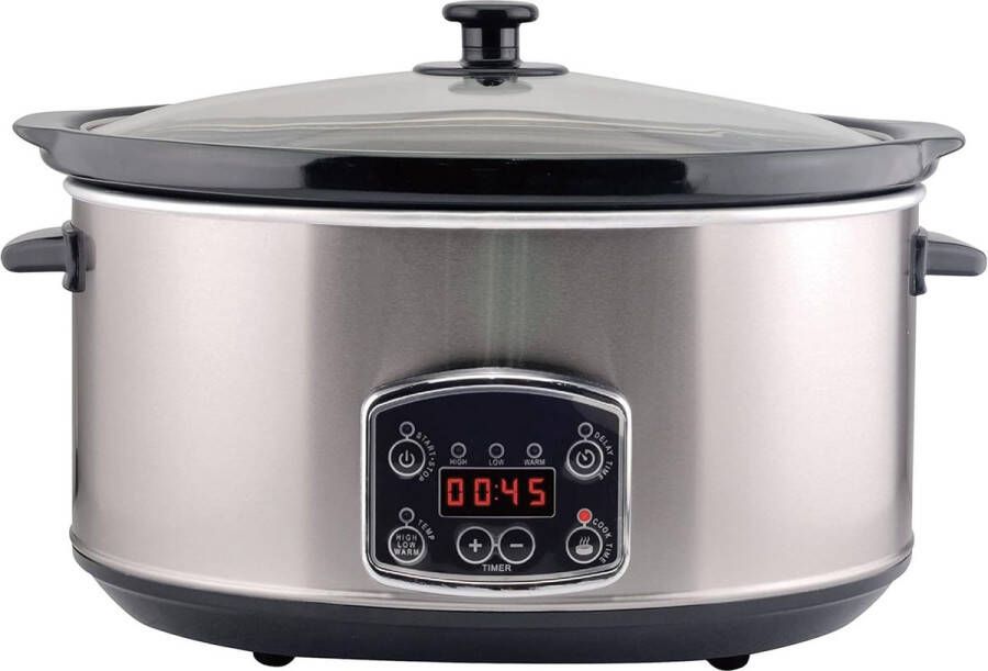 Dailysuppliess Slowcooker met Timer Keramische Binnenpan Hotpot Zilver