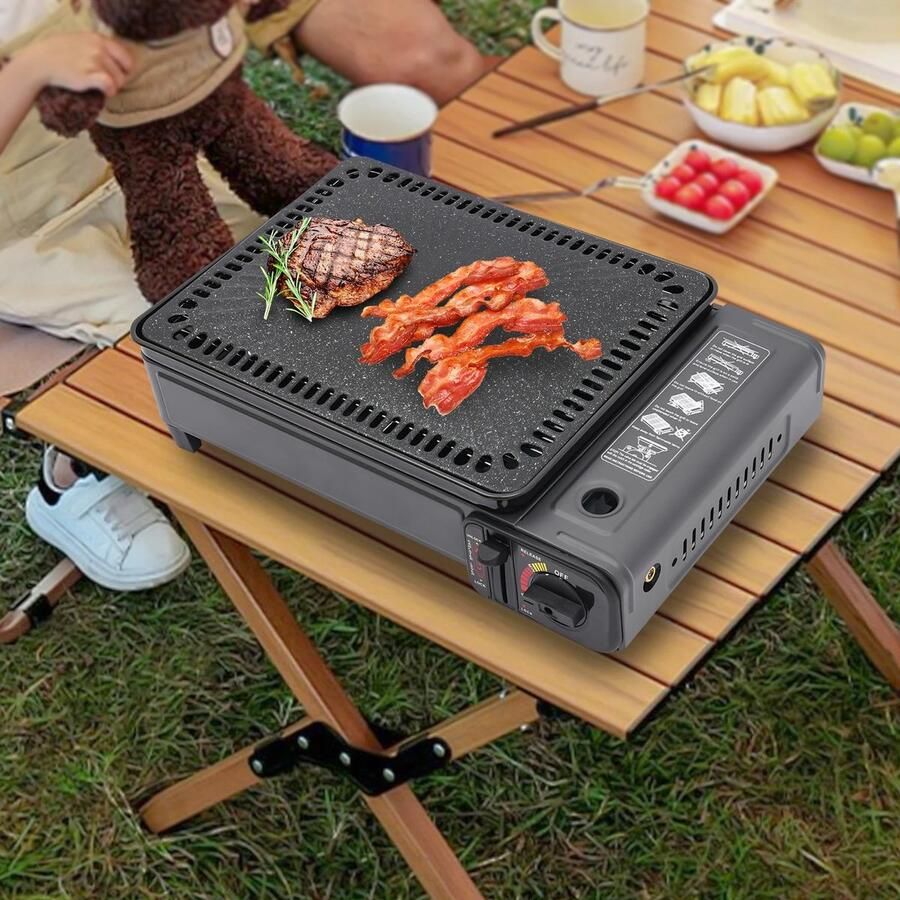 DailyDamaar bakplaat Grillplaat Tafelgrill Camping grill Draagbaar Gas Buiten koken Bakplaat Grillnet Zwart