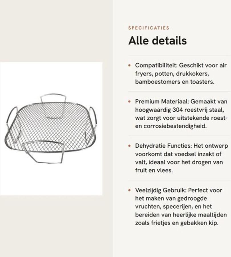 Dailygoods- Dehydrator Rack RVS Geschikt voor Airfryer Lattice
