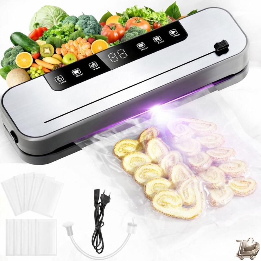 Dailysimple 6-in-1 Vacumeermachine Professionele Voedsel Vacumeerder Inclusief 50 Vacumeerzakken Vacumeercontainer met Slang 75KPa Volautomatisch Sealen Snijfunctie Digitaal Weergave- Voedselbewaring Keukenapparaat