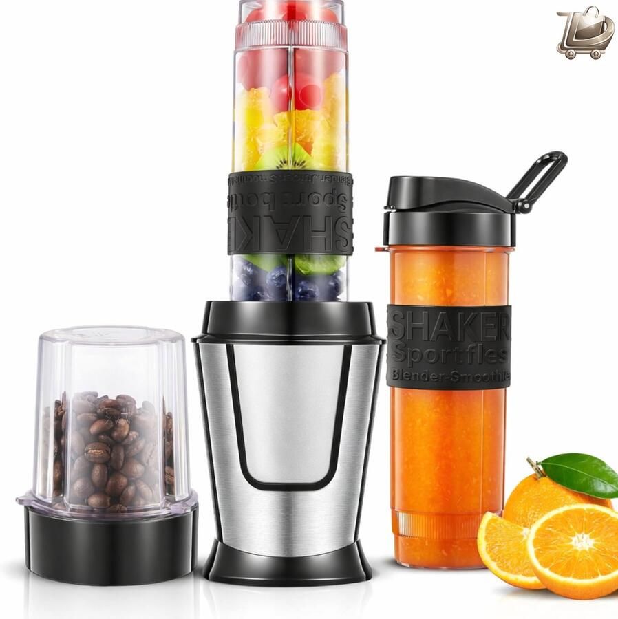 Dailysimple Smoothie Maker To Go 500W Blender Mixer en Koffiemolen 280 ml Elektrische Blender met 2 Tritan Plastic Sportflessen 570 ml Draagbaar BPA-Vrij Vaatwasserbestendig RVS