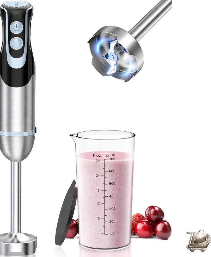 Dailysimple Staafmixer 1000W RVS 12 Snelheden en TURBO Functie 700 ml Maatbeker met Deksel Krachtige Pürier Staaf voor Soep Saus en Babyvoeding Hand Blender Keukenmachine