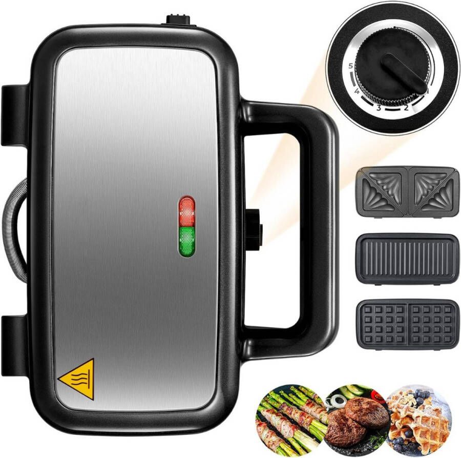 DailySupplies Contactgrill Tosti Apparaat Tosti-ijzers Panini Grill Zwart en Zilver