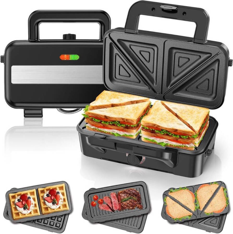 Dailysupplies Contactgrill Tosti Apparaat Tosti-ijzers Panini Grill Zwart met Zilver