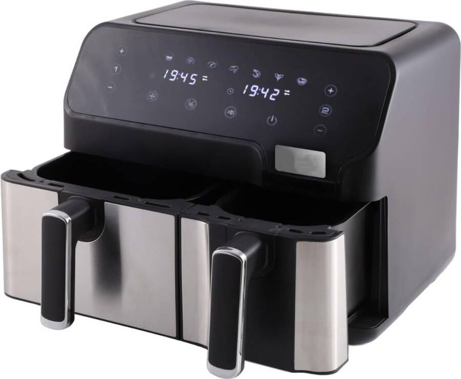 MKSS Dubbele Airfryer XXXL Duo Heteluchtfriteuse Geschikt voor Accessoires Zwart met Zilver