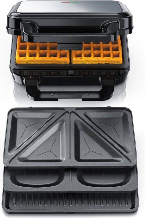 DailySupplies Wafelijzer met Verwisselbare Platen Contact Grill Tosti Apparaat Zwart