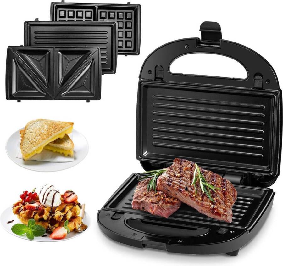 DailySupplies Wafelijzer met Verwisselbare Platen Contact Grill Tosti Apparaat Zwart - Foto 2