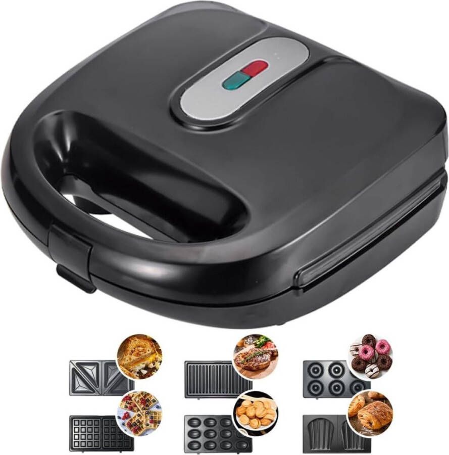 DailySupplies Wafelijzer met Verwisselbare Platen Contact Grill Tosti Apparaat Zwart